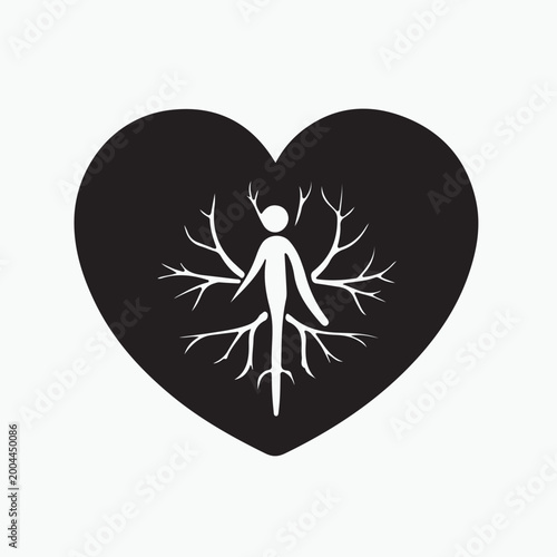 Bilde på lerret A romantic red heart with wings and a vector silhouette design serves as a decor