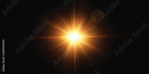 Tableau sur toile Bright golden light flare with radiant starburst rays and glowing lens effect ab