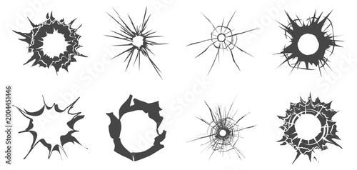 Tableau sur toile Bullet hole impact on broken shattered glass texture on transparent background