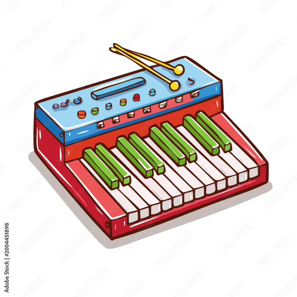 Naklejka premium Colorful toy keyboard with mallets for playing musical notes