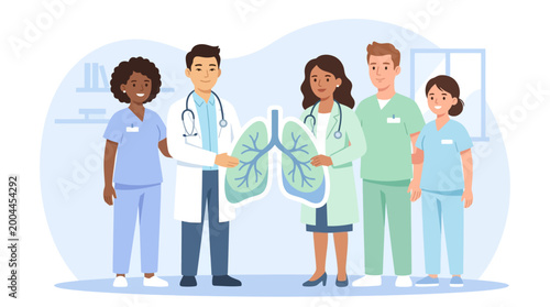 A medical team united to support lung cancer patients.