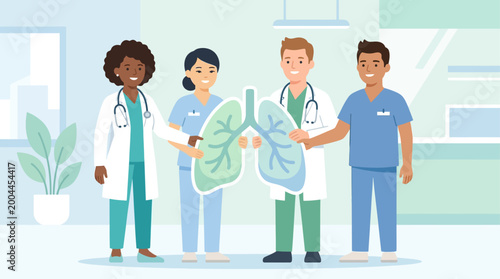 A medical team united to support lung cancer patients.