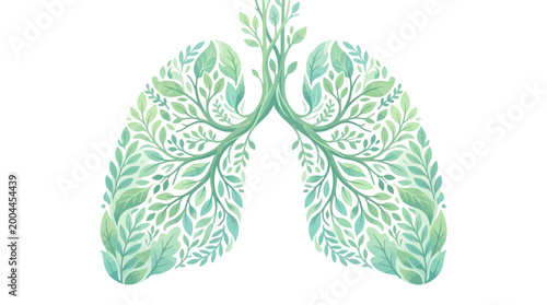 Lungs formed by leaves symbolizing clean air and natural breathing.