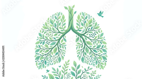 Lungs formed by leaves symbolizing clean air and natural breathing.