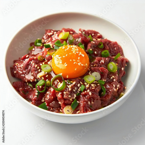 Obraz na płótnie 生卵のせ新鮮牛肉ユッケ