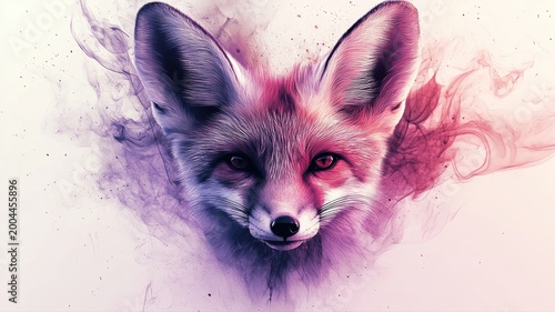 Artistic Fox Illustration with Colorful Abstract Smoke Effect
