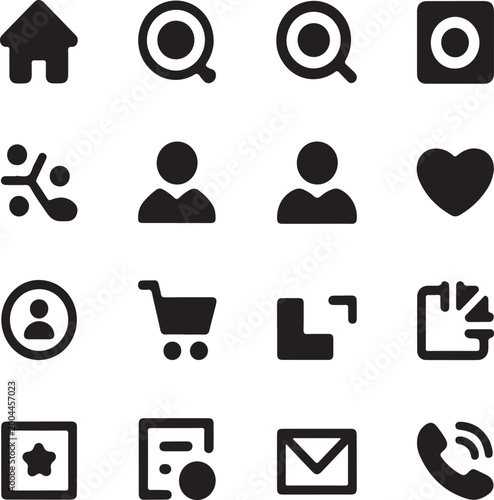 Clean black and white icon set featuring minimal line style symbols, perfect for modern UI design, apps, websites and branding, fully editable scalable vector collection with simple elegant look