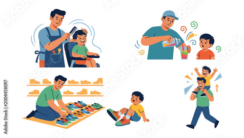 Canvastavla A Father's Day Montage: A father and son engage in various joyful activities, from a haircut to shopping for shoes, highlighting cherished family moments and the special bond between parent and child