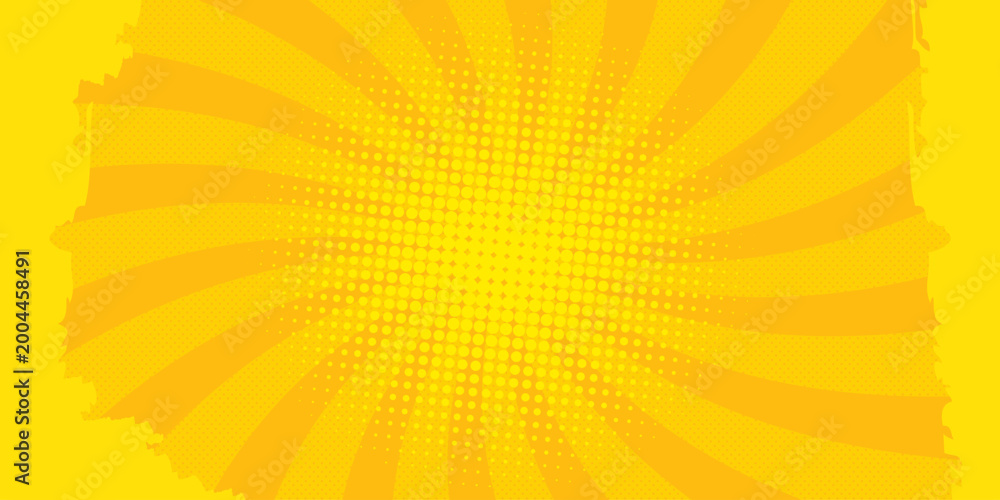 Obraz premium Pop art halftone background. Retro style background with color halftone, dots and rays. Vector illustration