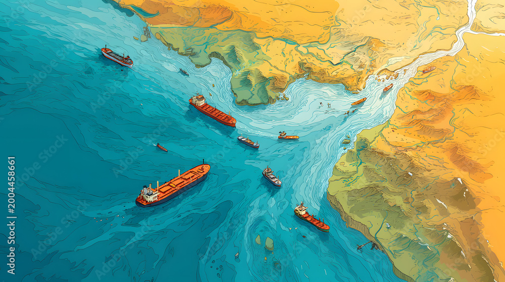Naklejka premium Ships trying to cross the Strait of Ormuz