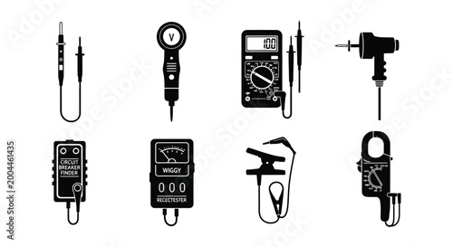 Fotografía Electrical testing tools collection black silhouette high quality