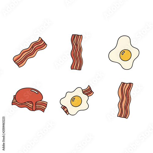 Cartoon Bacon Egg and Meat Illustration for Food Design Projects