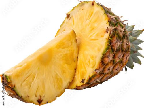 Yellow pineapple fruit slice isolated with real transparent background for healthy design