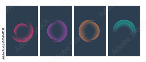 Colorful gradient ring shapes with soft fading effects on dark background, numbered one to four.