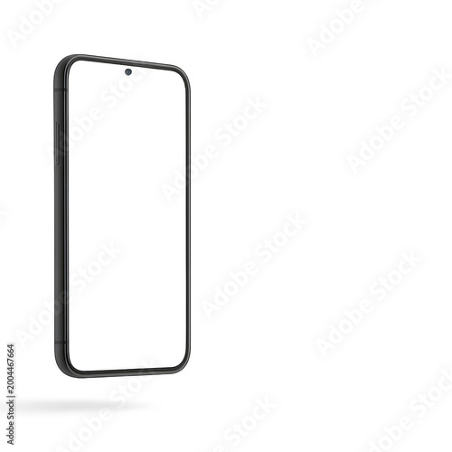 Modern smartphone with a blank white screen on a transparent backgroun