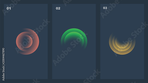 Photos Concentric abstract circles with red green and yellow gradients on dark backdrop