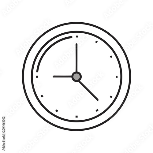 Simple black line art wall clock vector illustration for schedule, deadline, and time management concepts in design.