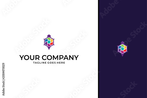 Turtle Photography Logo Vector - Abstract Camera Shutter Icon for Creative Media Branding