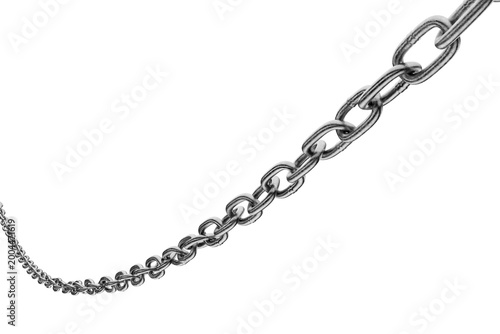 Concept of constraint, censorship, and prohibition. Wave-shaped metal chain. Metal chain template for your design. Content blocked. Metallic style. Industrial element. 3D render.