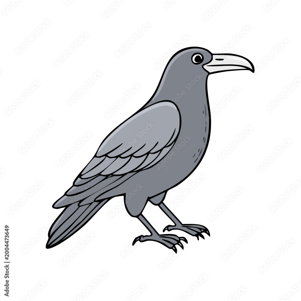 Fototapeta premium Cartoon illustration of a standing gray bird with sharp claws and beak