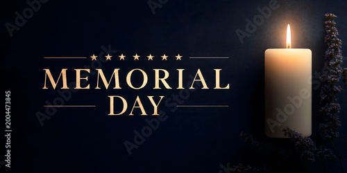Elegant Memorial Day Tribute Banner with Candle on Dark Background
