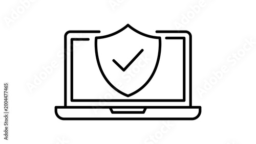 Bild auf Leinwand Endpoint Security and Cybersecurity Laptop Icon, Minimalist Black Line Vector Il