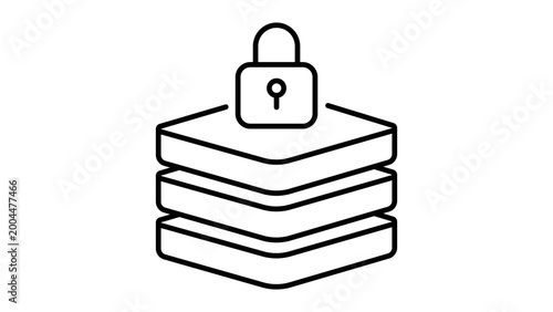 Tableau sur toile Secure Data Encryption Layer Vector Icon with Padlock on Stacked Blocks, Minimalist Outline Illustration for Cybersecurity and Privacy, Editable Stroke for Customizable Line Weight, Scalable SVG