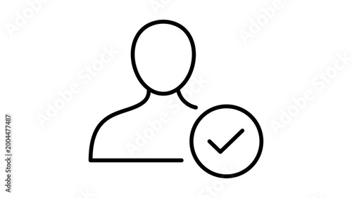Identity Verification and User Profile Validation Vector Icon Illustration with Editable Stroke. Minimalist Black Line Art Representing Verified Account, Approved Member, or Secure Login Status.