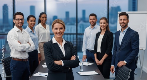 Professional business team standing in office environment