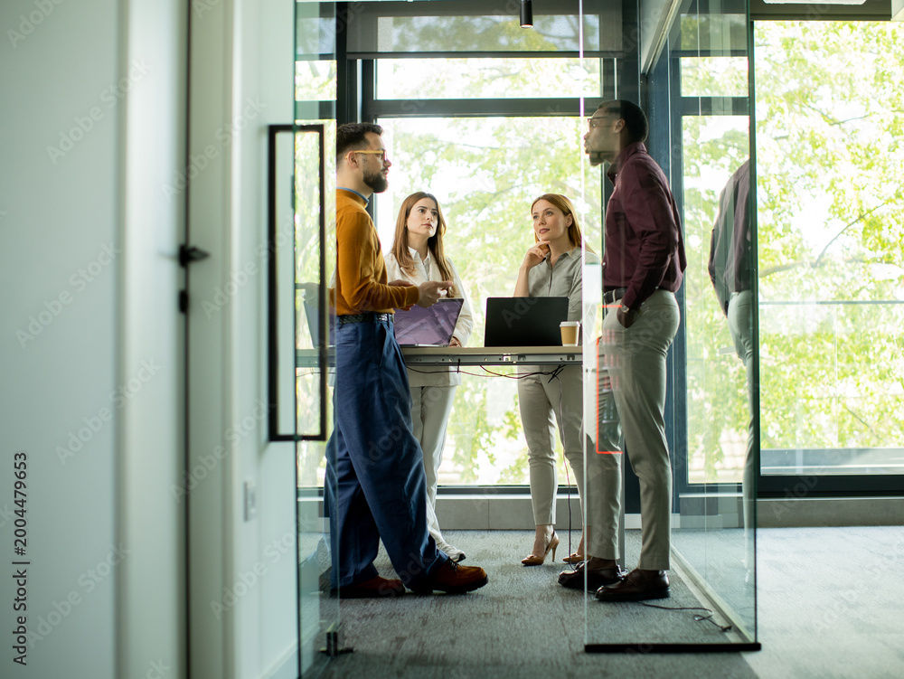 Fototapeta premium Business meeting takes place in modern office with diverse group of professionals