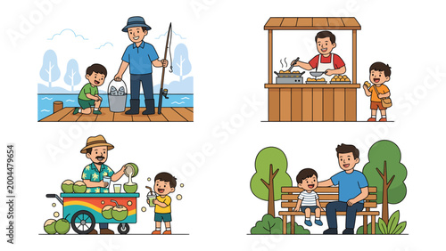 Tableau sur toile Father-Son Bond: Scenes of a father and son engaging in various activities together, evoking feelings of warmth, togetherness, and cherished moments