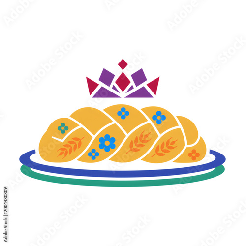 Decorative braided bread with floral designs on a plate  
