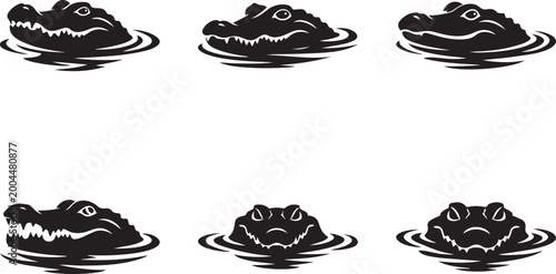 Canvastavla An alligator s head emerges from rippling water showcasing silhouette vector