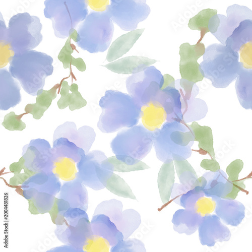 Watercolor fluid kawaii cute color blossom and foliage leaves arrangement ornament isolated illustration