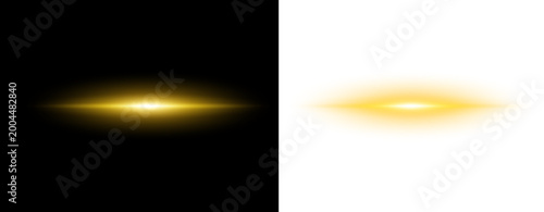 Dramatic golden light effect sunburst flare and radiant light rays on transparent background