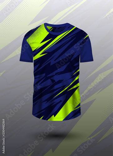 Abstract sports jersey tshirt design with neon green and blue