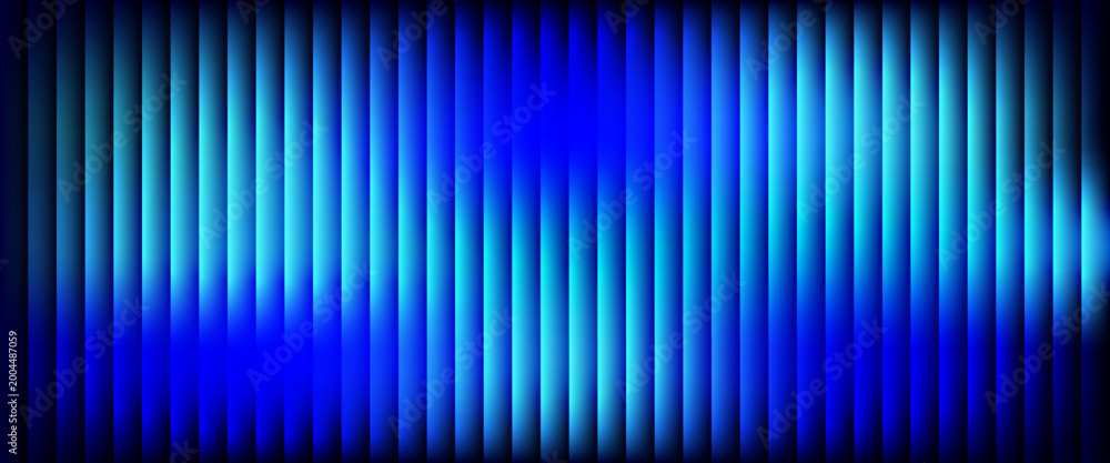 Fototapeta premium Abstract futuristic background featuring vertical blue neon glowing stripes with a dynamic light wave effect.