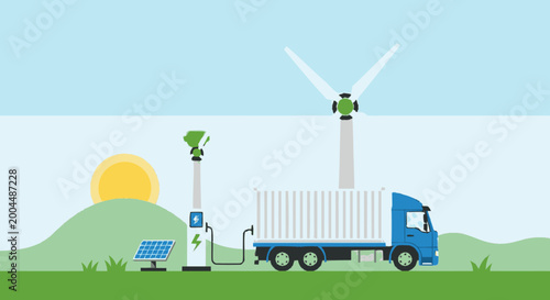 Electric cargo truck charging with solar and wind power