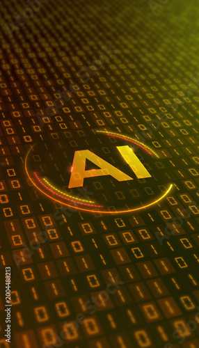 Vertical illustration of a modern AI design icon with a glowing effect.