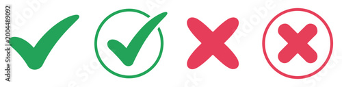 Photography Set of four green checkmark and red cross signs, simple hand-drawn style with bold lines