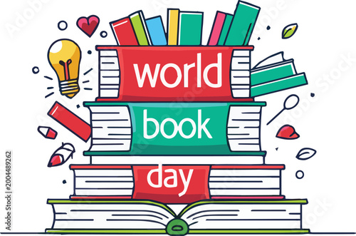 World book day  vector illustration with stack of books 
