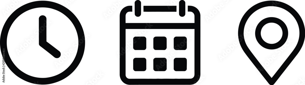 © Rashed - Time date and location icon set clock calendar pin vector illustration © Rashed - Time date and location icon set clock calendar pin vector illustration