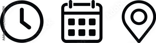 Bild auf Leinwand Time date and location icon set clock calendar pin vector illustration
