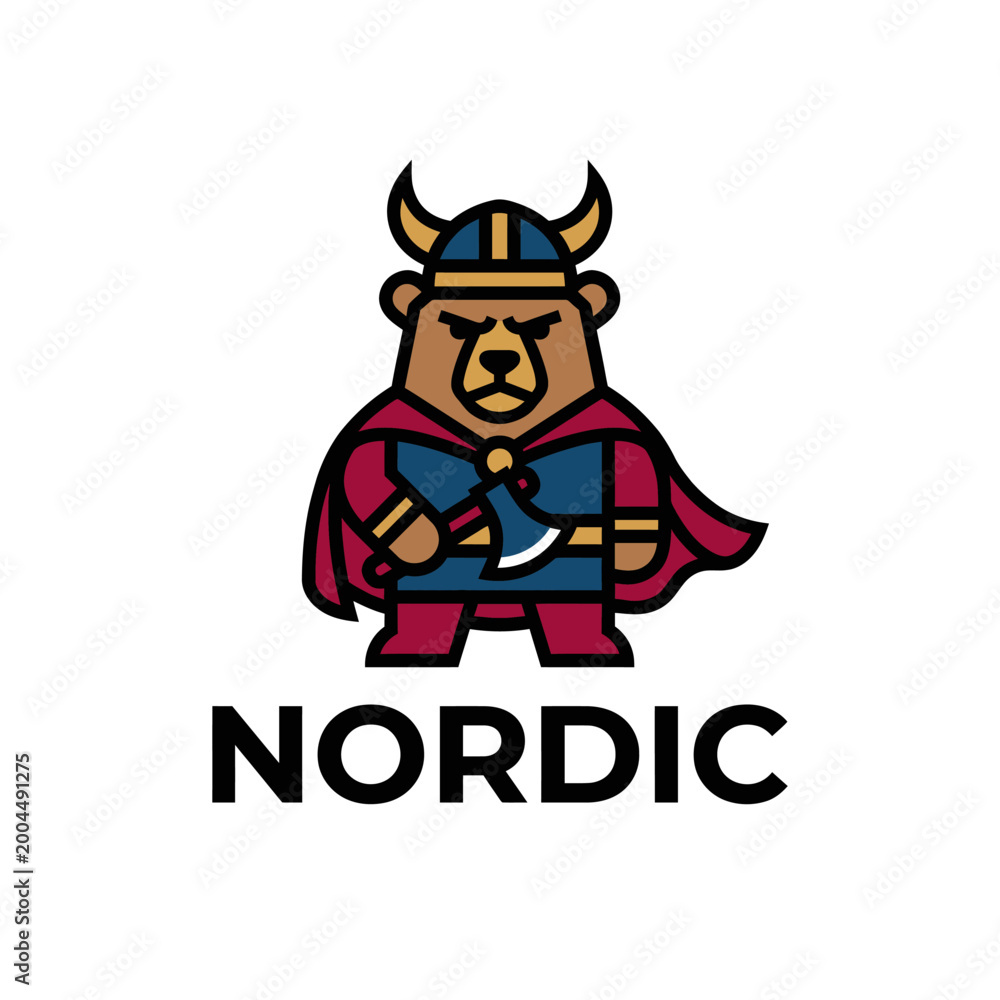 Naklejka premium Cartoon bear wearing viking costume.