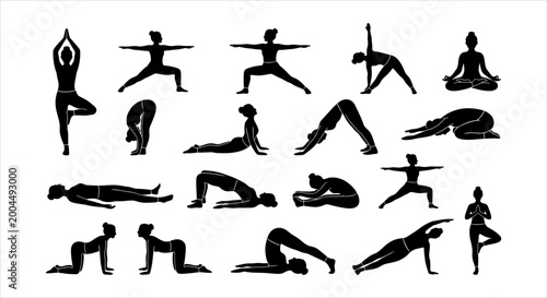 фотографія Collection of diverse yoga poses for fitness and relaxation practices