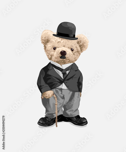 cute bear doll in old fashion costume vector illustration - drawn by hand not generative AI