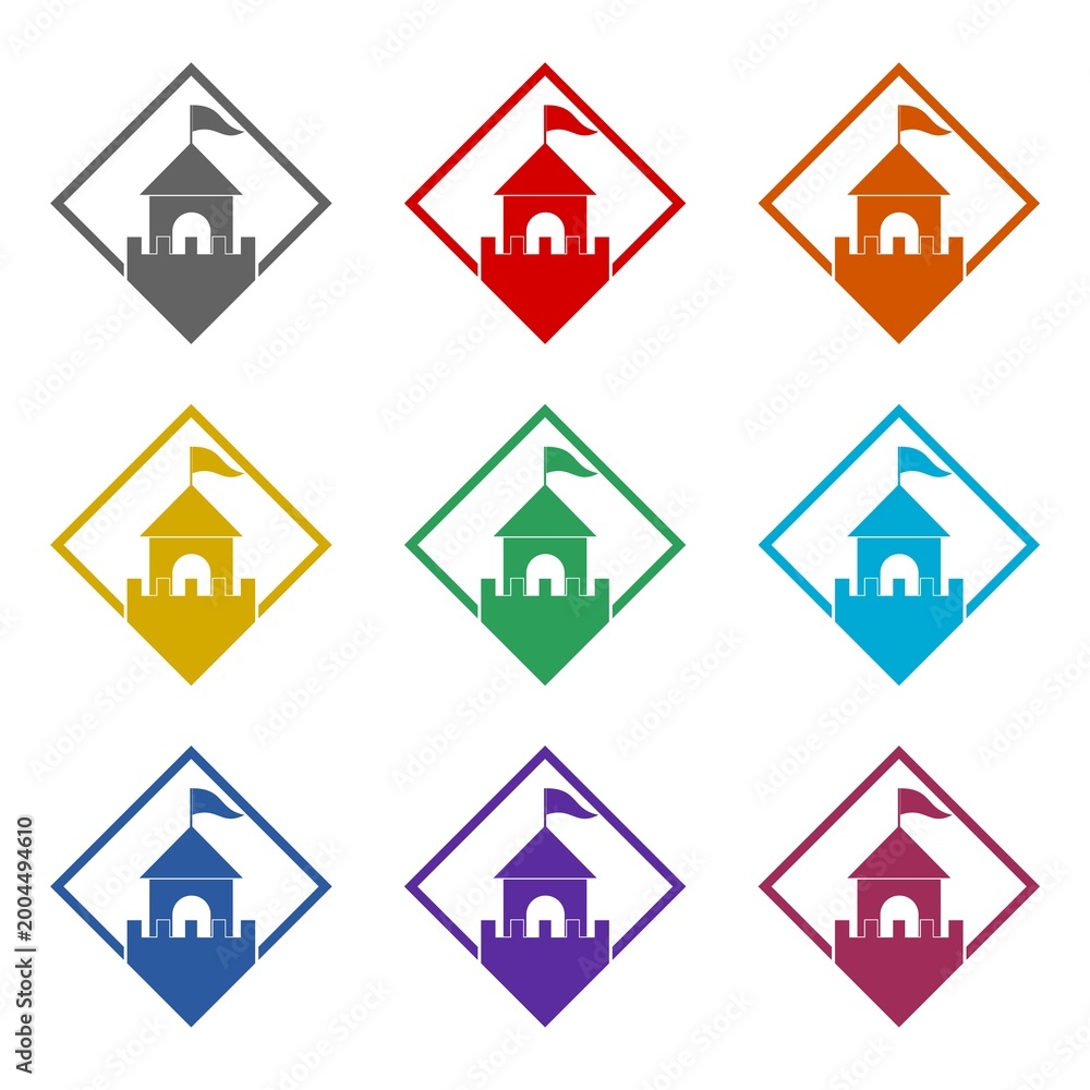 Fototapeta premium Castle icon isolated on white background. Set icons colorful