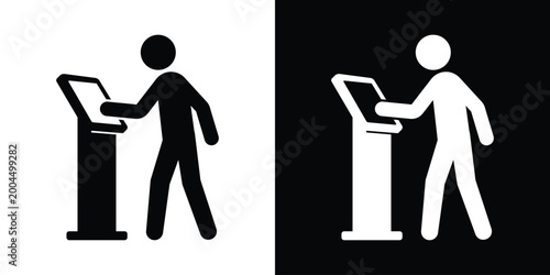 Obraz na plátne Vector illustration of a person using an automated digital kiosk or ATM
