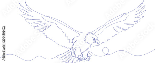 Continuous one line drawing of majestic eagle flying with wings spread for minimalist vector logo design