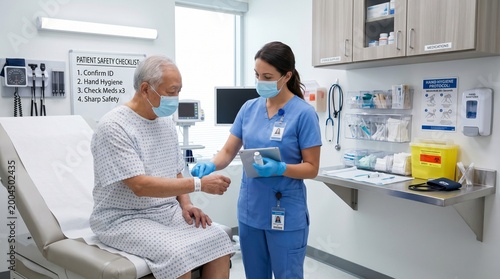 Doctor checking patient's vital signs in a modern medical examination room